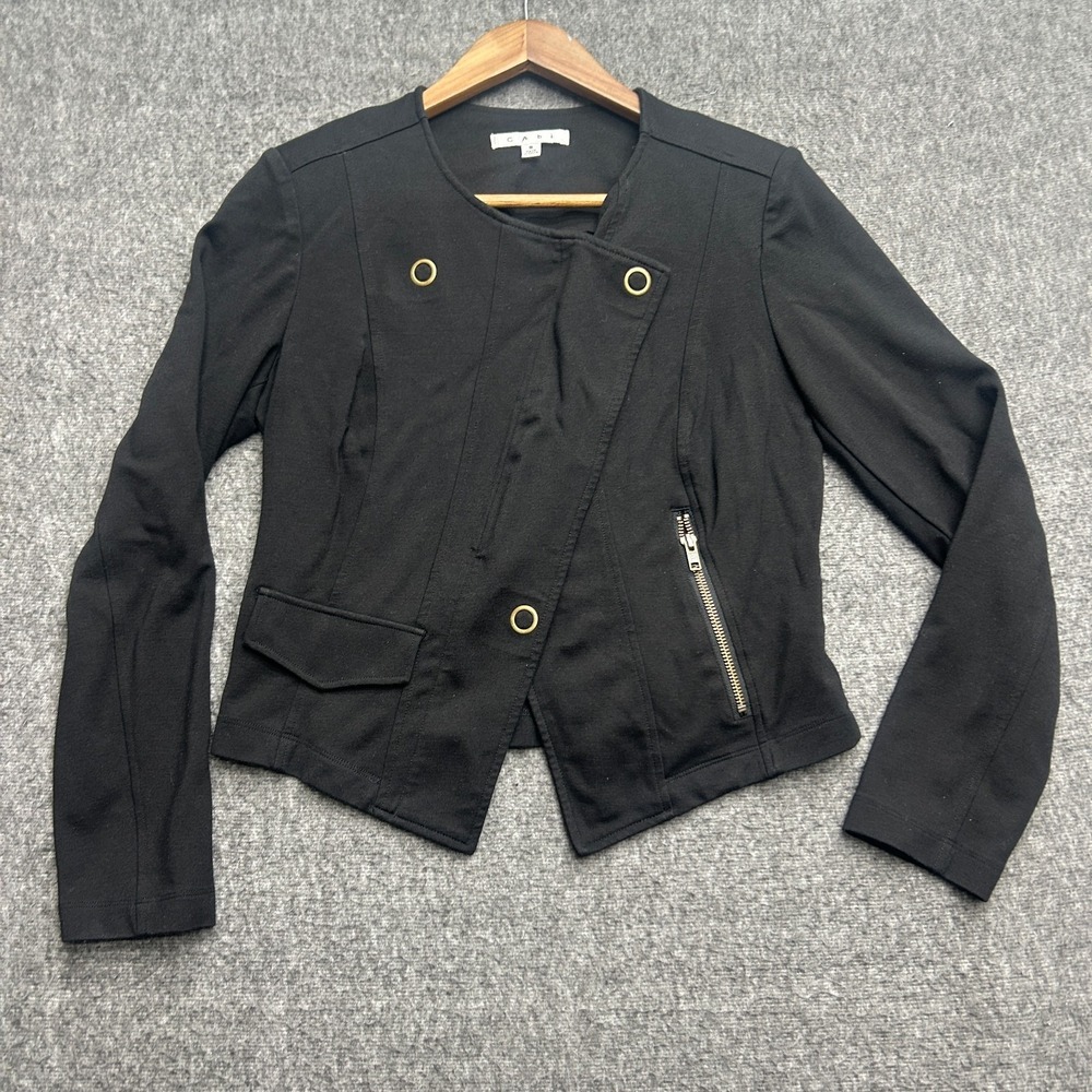 CAbi Jacket Asymmetrical‎ Zip Moto Small Ponte Knit Black Career Casual Mob